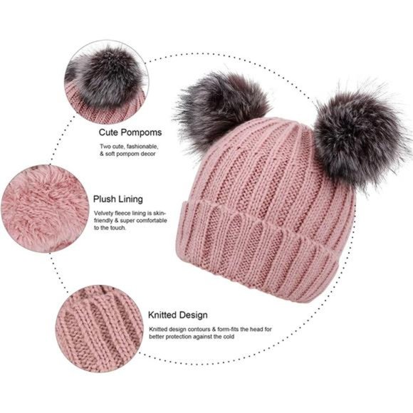 Arctic Paw Womens Winter Hat Cable Knit Beanie for Women Faux Fur Pompom Ears